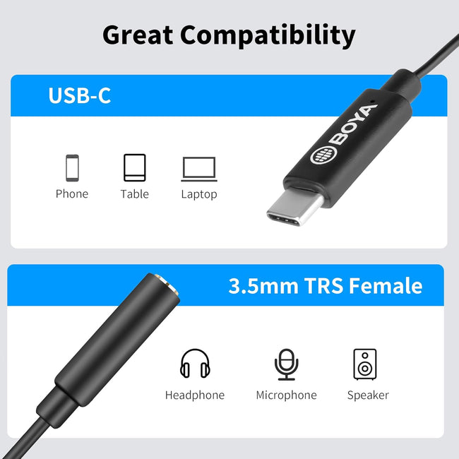 BOYA BY-K4 TYPE-C to 3.5mm TRS Mic Adapter