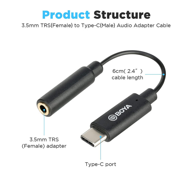 BOYA BY-K4 TYPE-C to 3.5mm TRS Mic Adapter