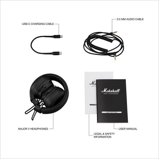 Marshall Major V On-Ear Wireless Bluetooth Headphones (Black)