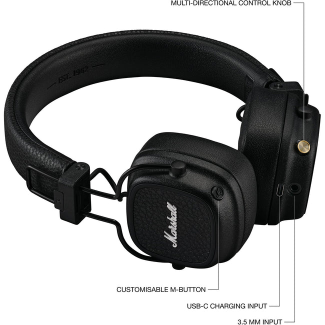 Marshall Major V On-Ear Wireless Bluetooth Headphones (Black)